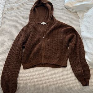 Sugar Moon Brown Hooded Women's Zip Up Sweater